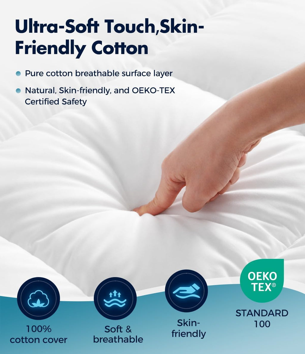 Queen Cotton Cooling Pillow Topper