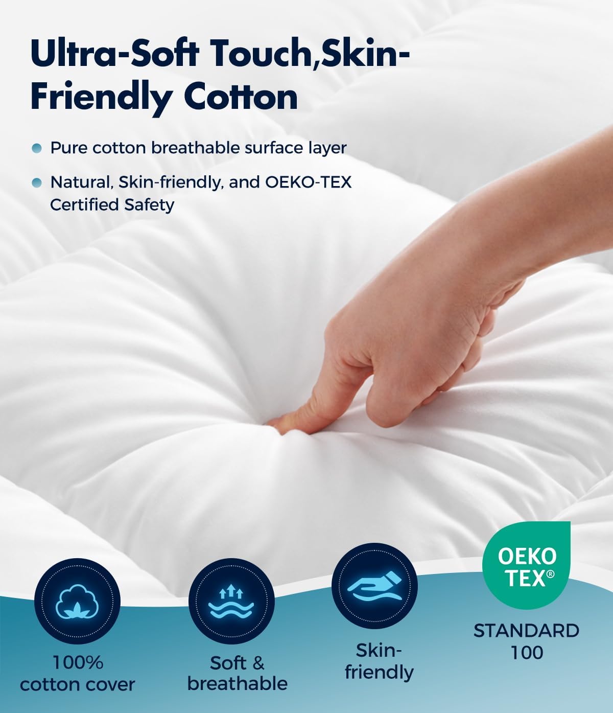 Queen Cotton Cooling Pillow Topper