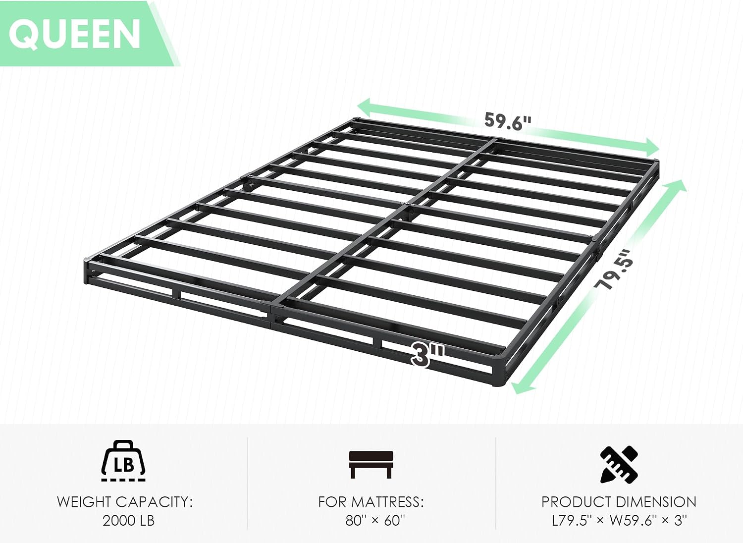 Queen Low Metal Box Spring Frame